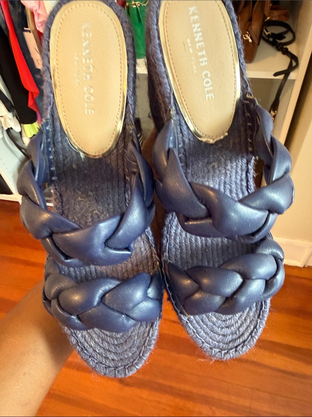 Kenneth Cole Braided Navy Espadrille Wedge Sandals